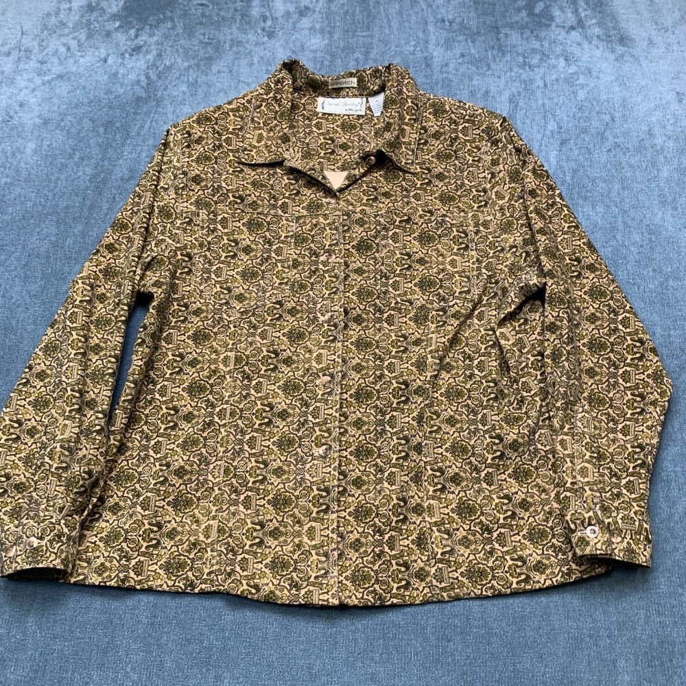 Sarah Bentley Hawaiian Shirt Womens XL Multicolor Stretch Floral Beach Button Up